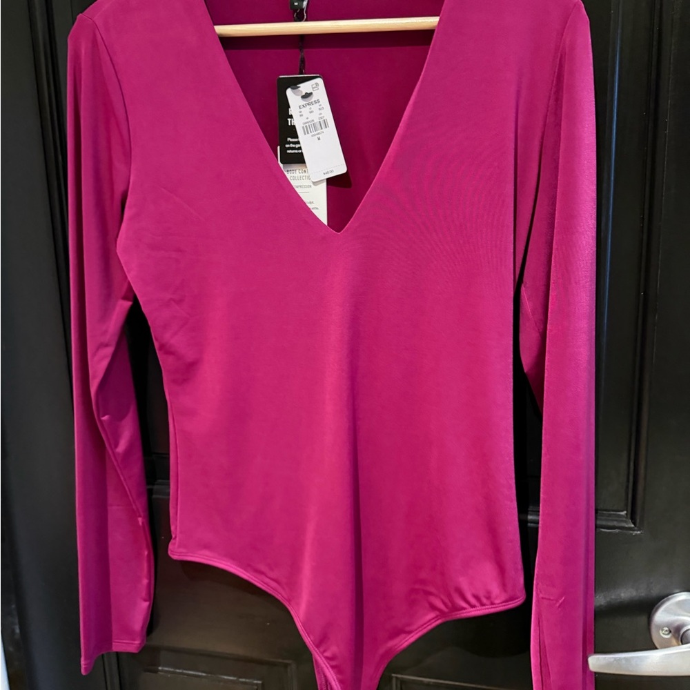 Express Fuchsia V-Neck Blouse - Picture 2 of 3